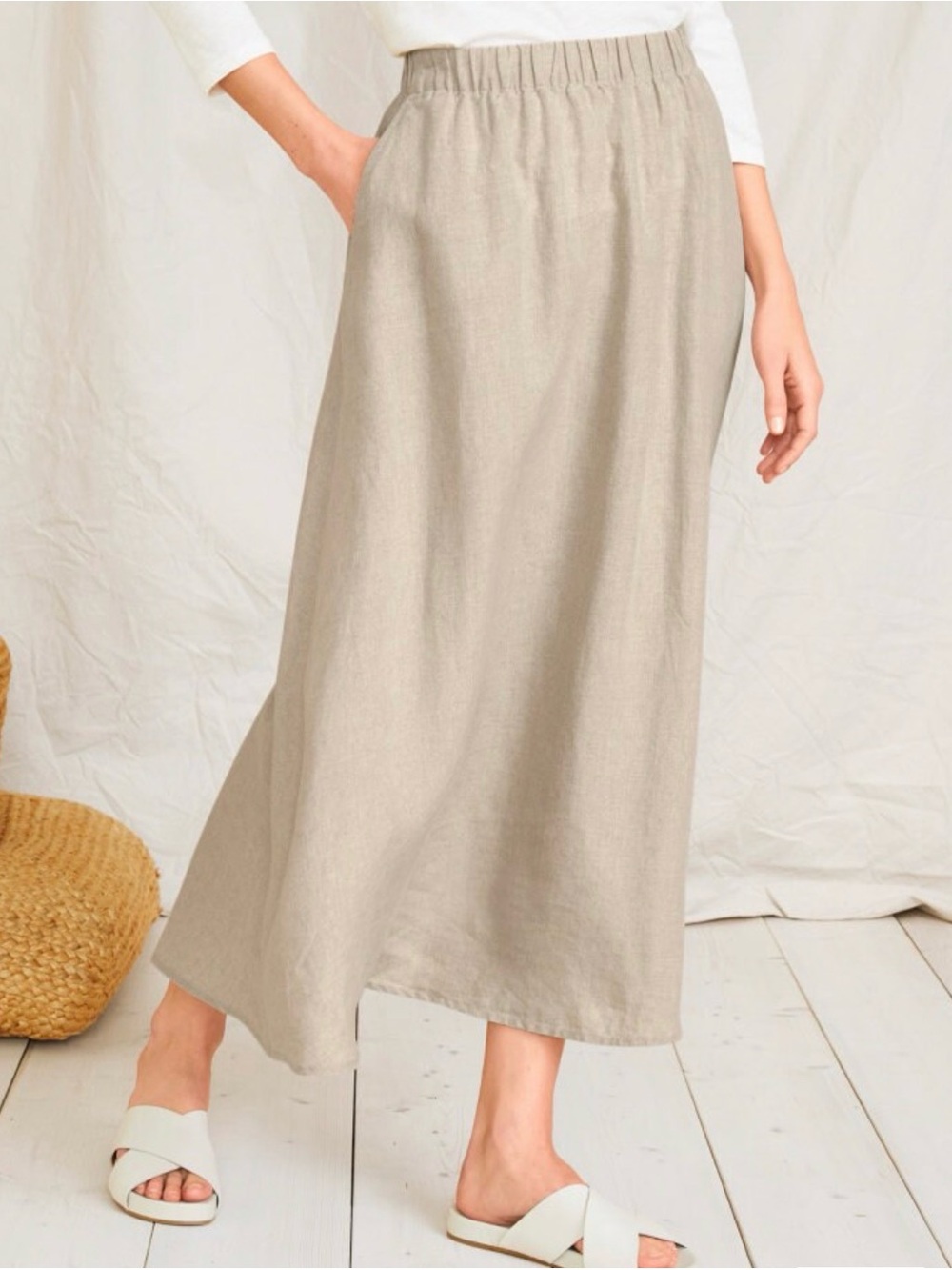 EILLEN FISHER Organic Linen Gathered Skirt Medium
